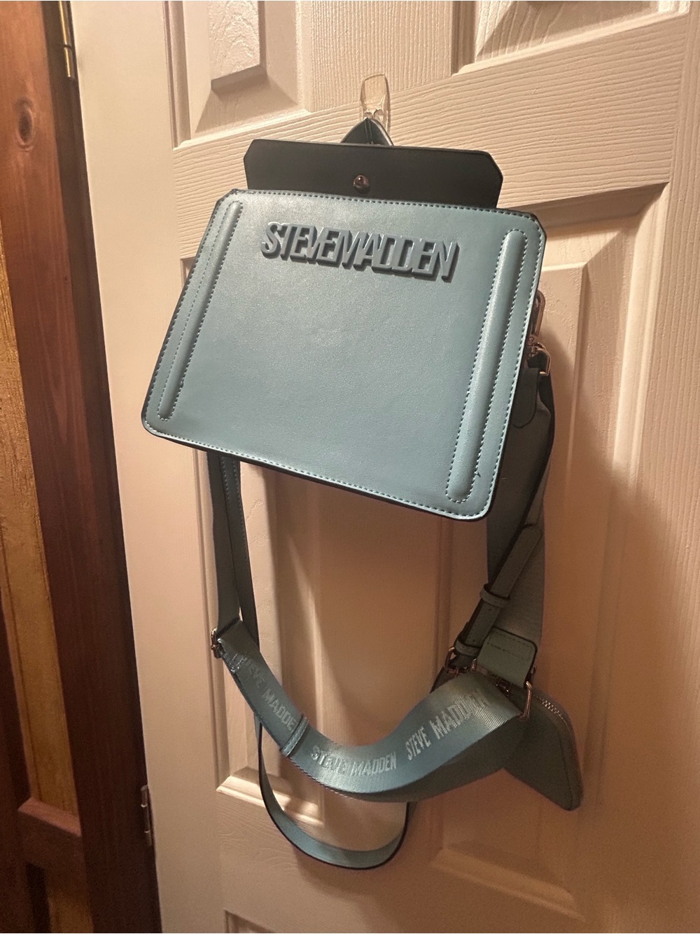 Steve Madden Powder Blue Logo-Embossed Messenger Bag